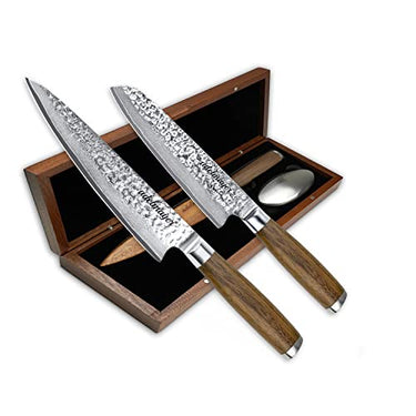 adelmayer Damastmesser Set SAPPORO - 2-teiliges Messerset aus japanischem Damast-Stahl: Santoku Messer, Küchen Messer (Klingenlänge: 17,5 & 20,0 cm) - mit Holzgriff & Zubehör im Sale